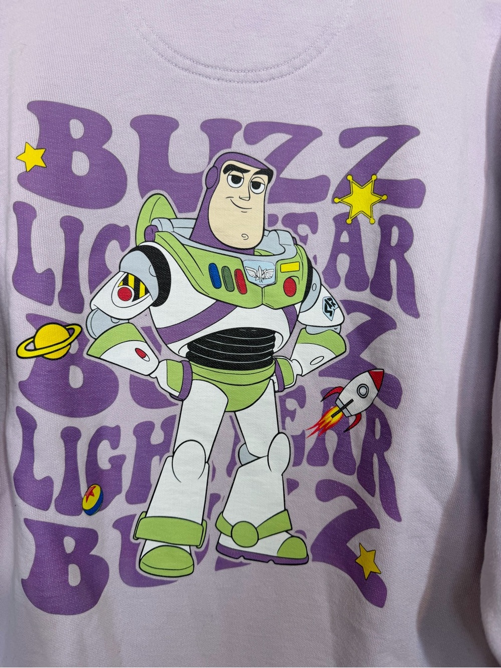 Toy Story Buzz Lightyear Varsity Graphic Sweatshirt Lilac Comfort Colors retro - Picture 5 of 7